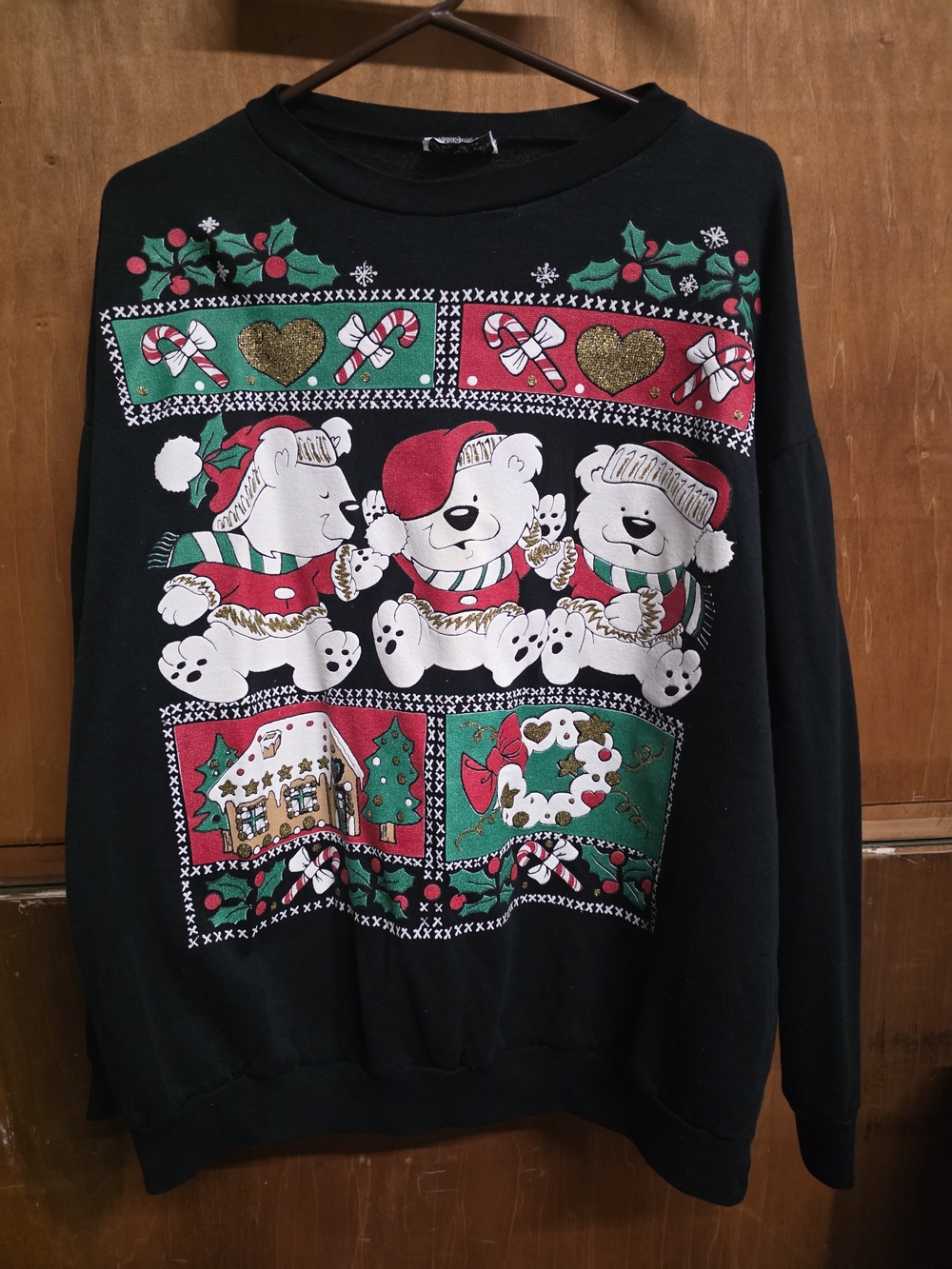 ​Vintage 90s Tee Dee’s Christmas Sweatshirt Teddy Bears Glitter Made in USA